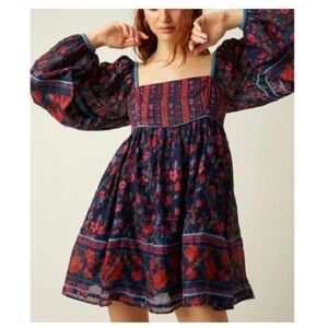 Free People Floral Balloon Sleeve Mini Dress